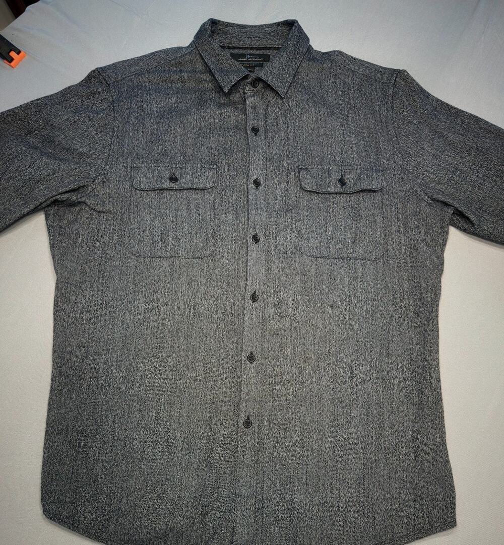 Marc Anthony Men's Luxury Fabric Slim Fit Shirt L Gray Dual Pocket